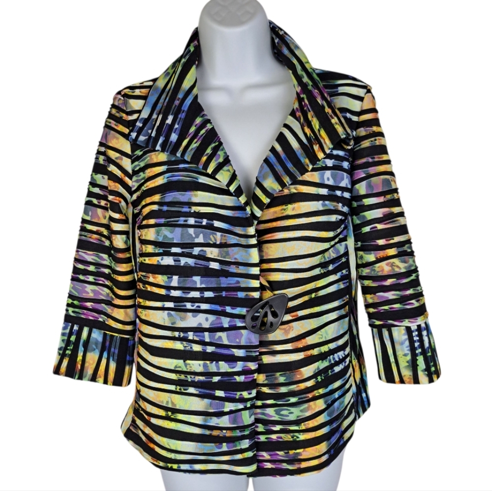 Joseph Ribkoff ‎ Asymmetrical One Button Striped Multicolor Women's Jacket